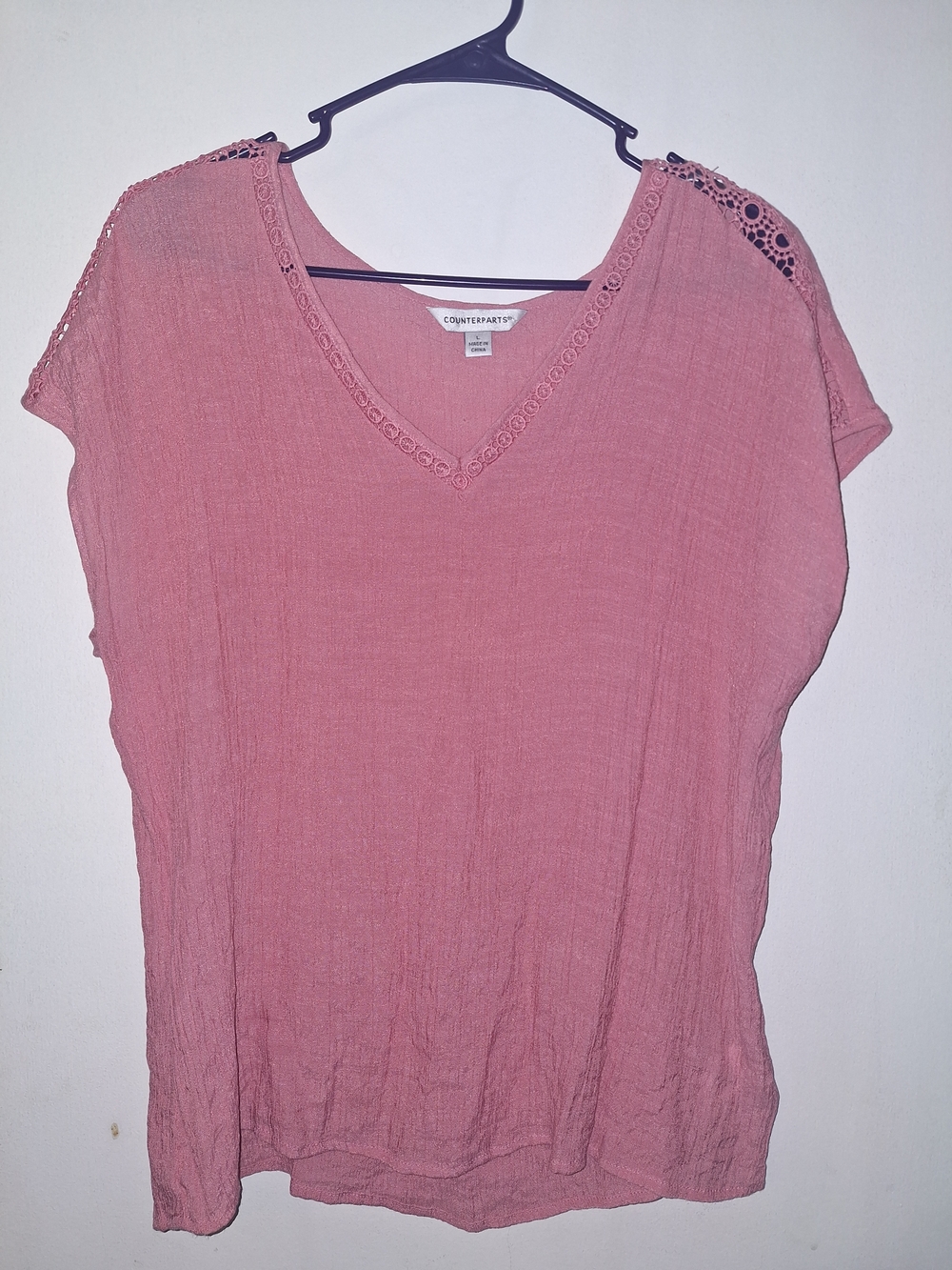 Counterparts Rose V-Neck Crochet Sleeve Blouse